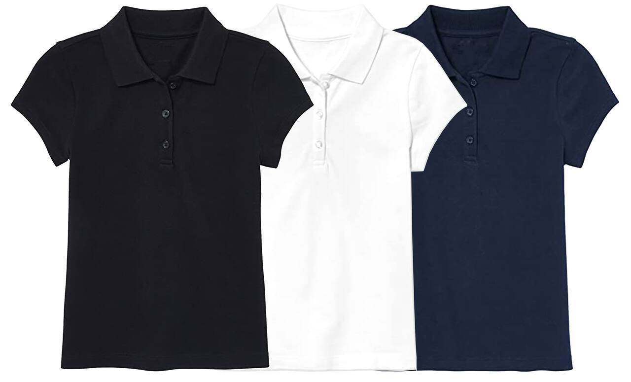 Galaxy by Harvic Short Sleeve Stretch Girl’s Pique Polo Shirt 3 Pack